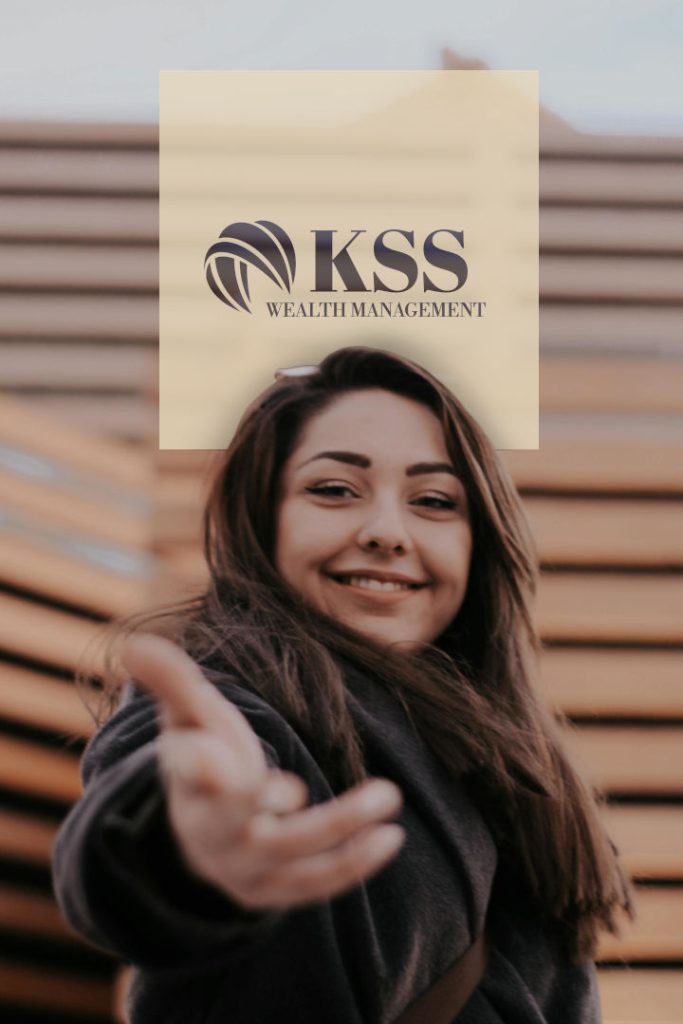 Girl reaching out her hand, with the KSS Wealth Management logo in the background